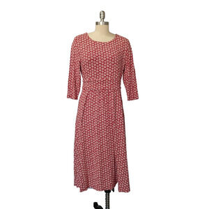 Seasalt Cornwall Red Midi Dress Size US 10 Floral Print Jersey Knit 3/4 Sleeve